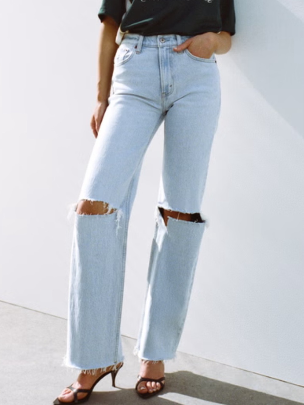 Abercrombie High-Rise Light Wash Distressed Straight Jeans - Women